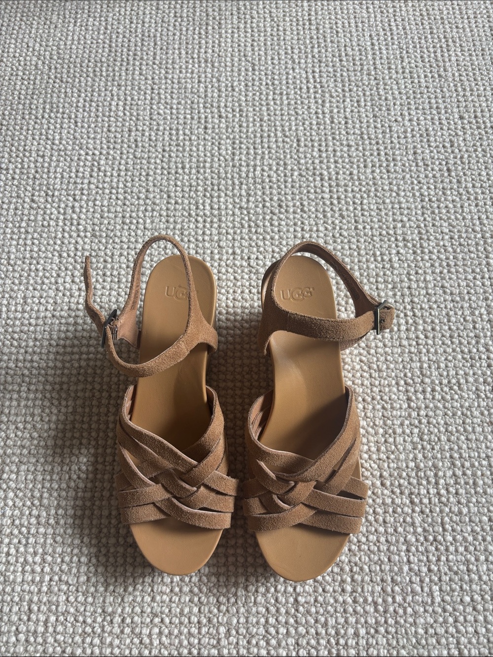 NWOT UGG Tan Suede Braided Strap Ankle Sandals